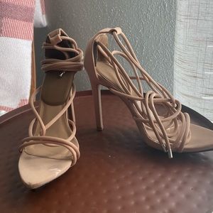 Tan Pointed Open Toe Sandal Heels- wrap around ankle